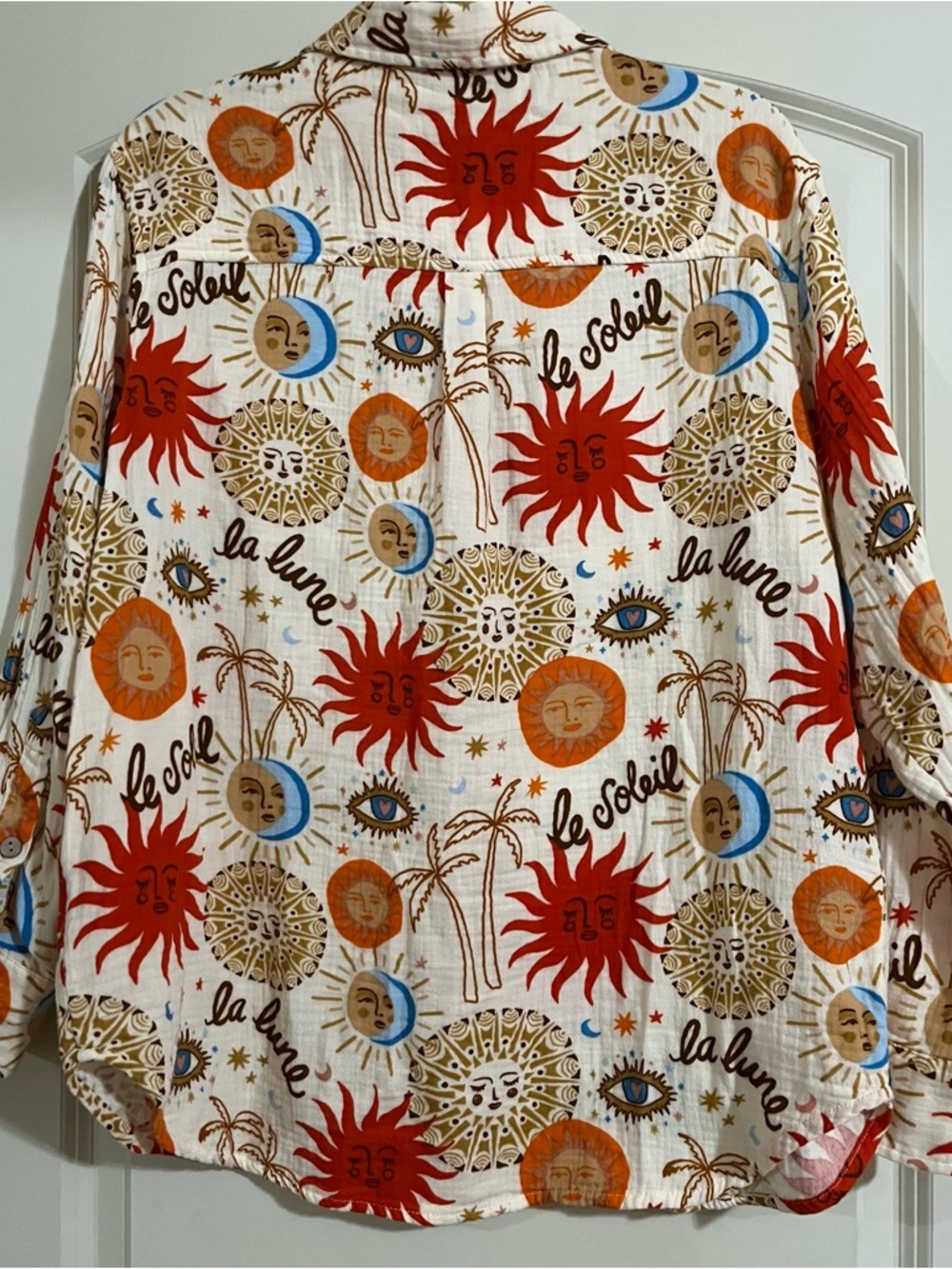Ivy Jane Colorful Sun & Moon Print Button-Up Shirt Cotton Summer Gauzy Boho - Picture 8 of 13